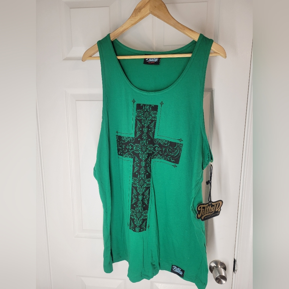 NWT Filthy Dripped Mens Size XL Cross Green Tank Top Shirt